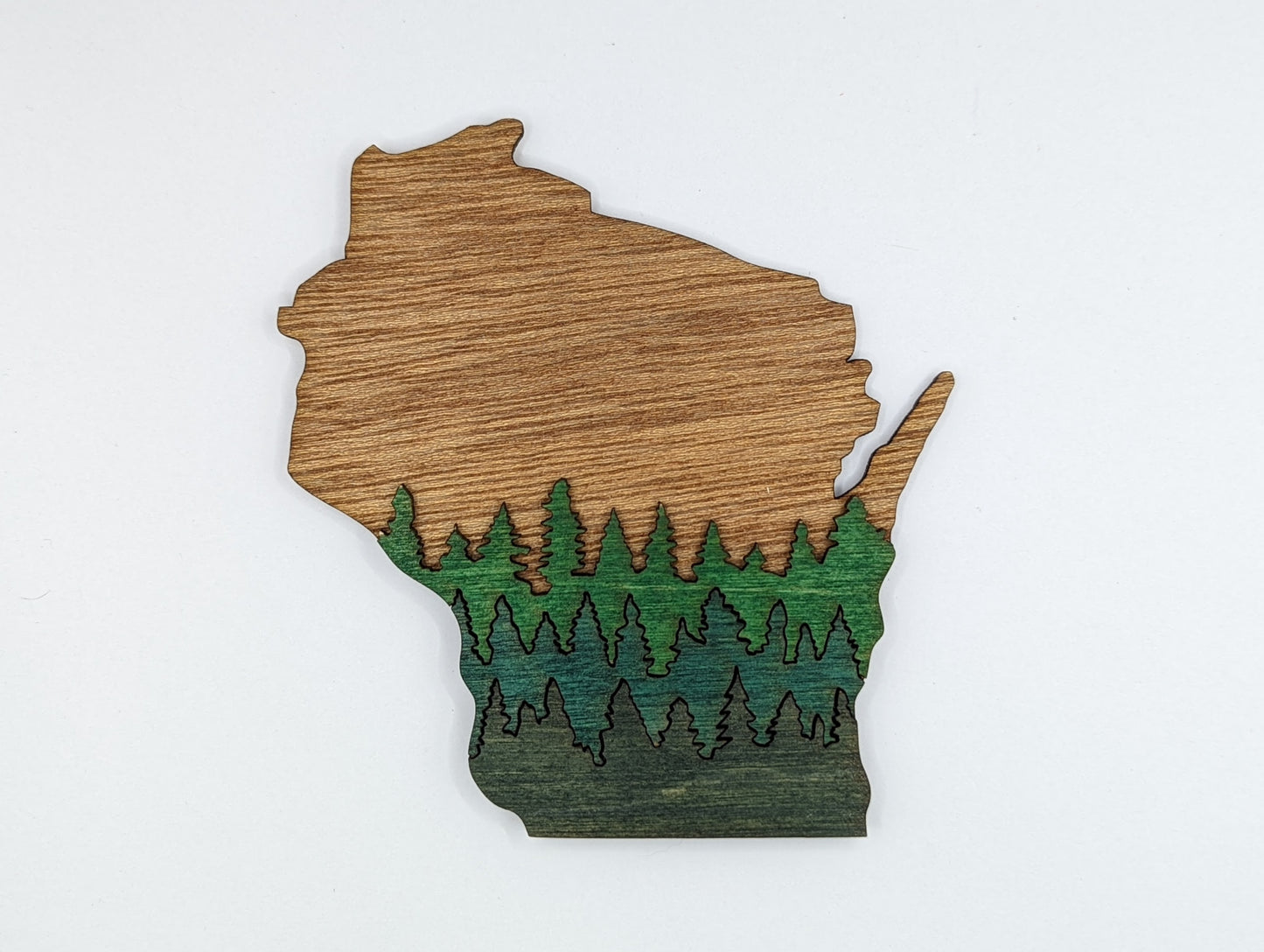 Green Trees on Brown 5" Wisconsin Wood Ornament or Magnet