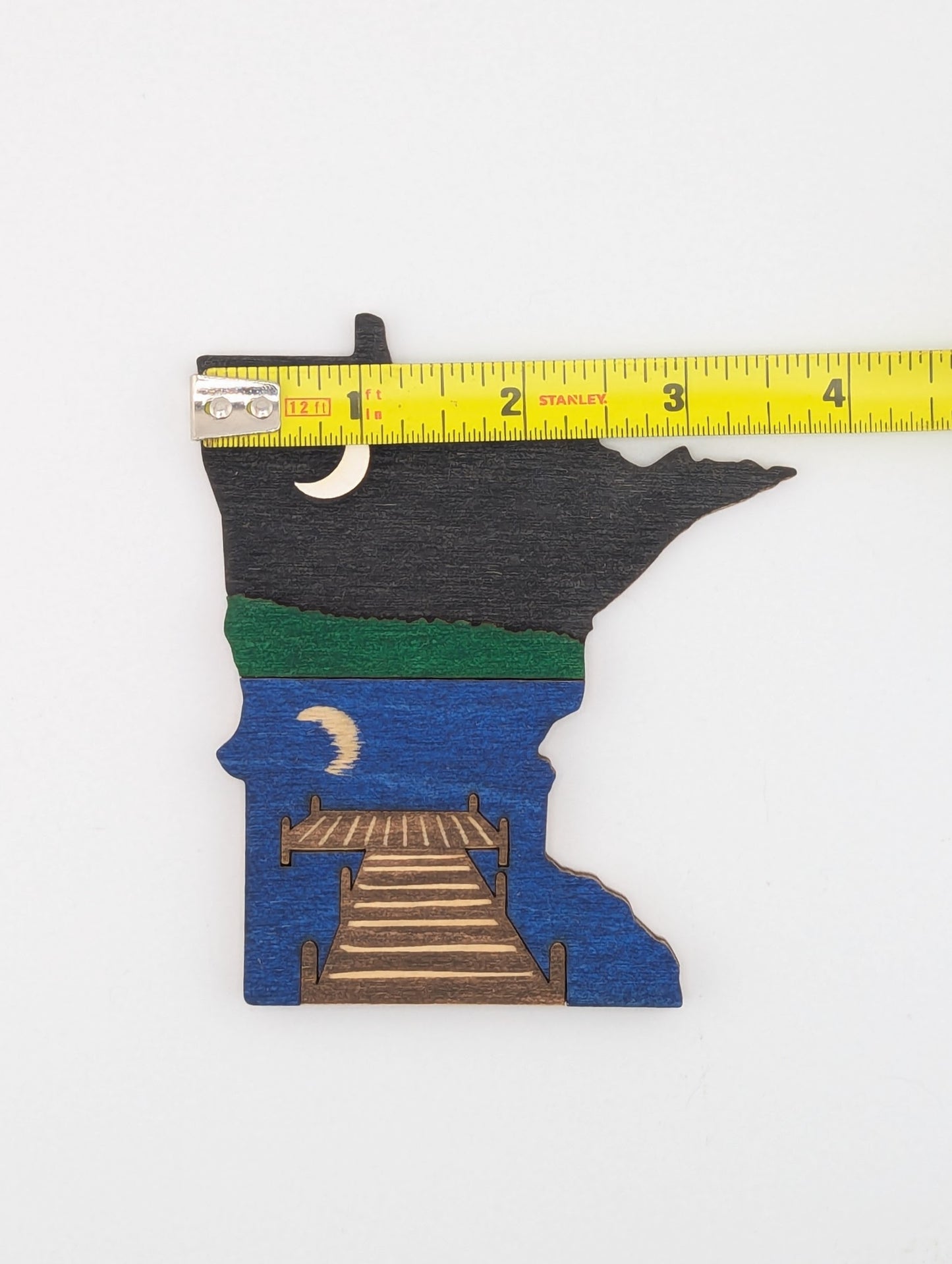 Minnesota Dock and Moon 4.25" handmade wood ornament or magnet
