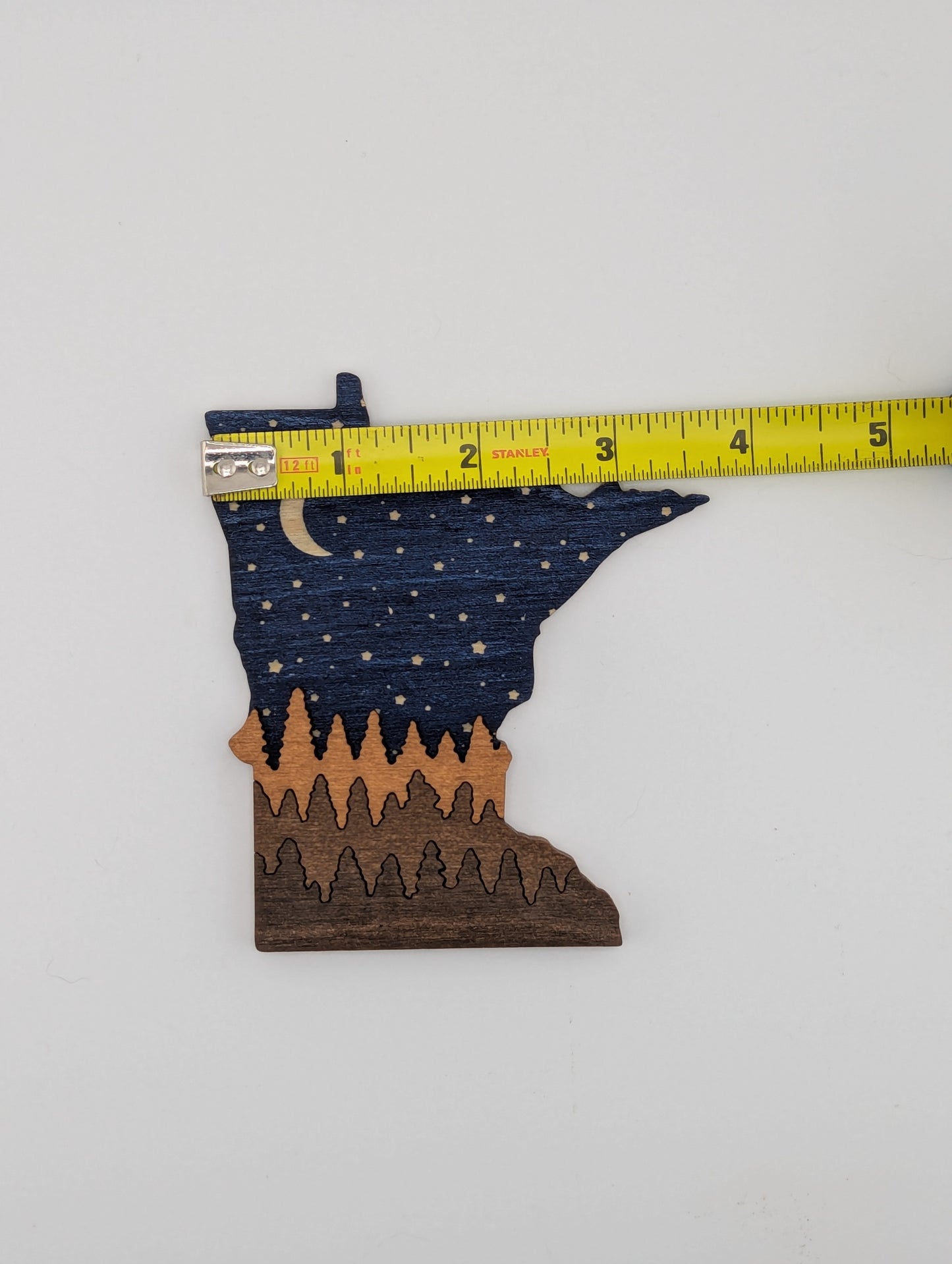 Minnesota Night Sky and Trees 4.25" handmade wood ornament or magnet
