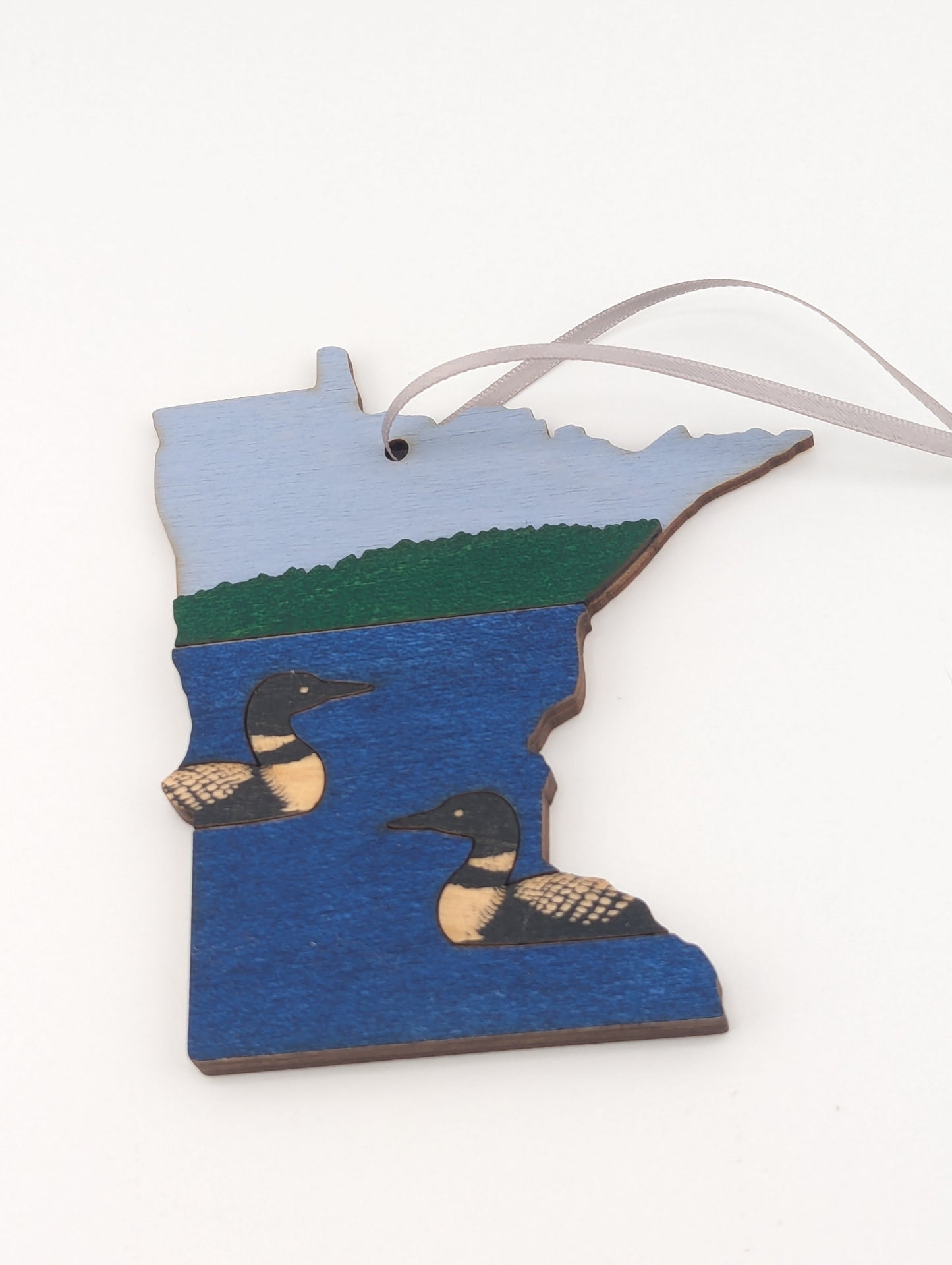 Minnesota Loon and Lake 4.25" wood ornament or magnet
