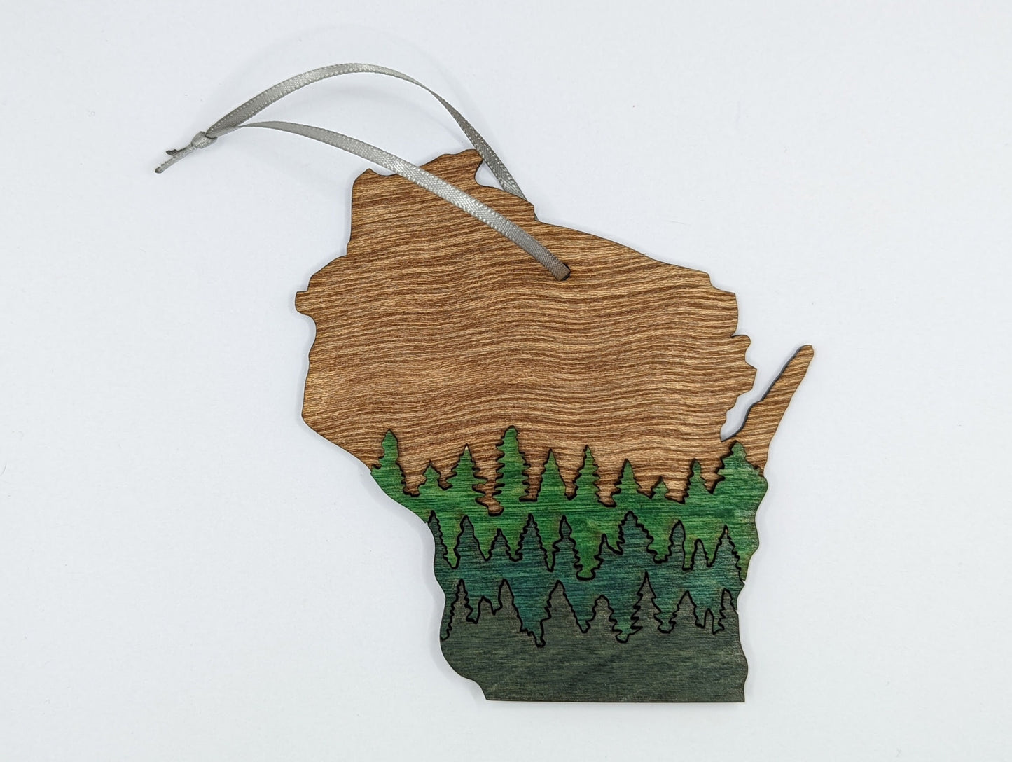 Green Trees on Brown 5" Wisconsin Wood Ornament or Magnet