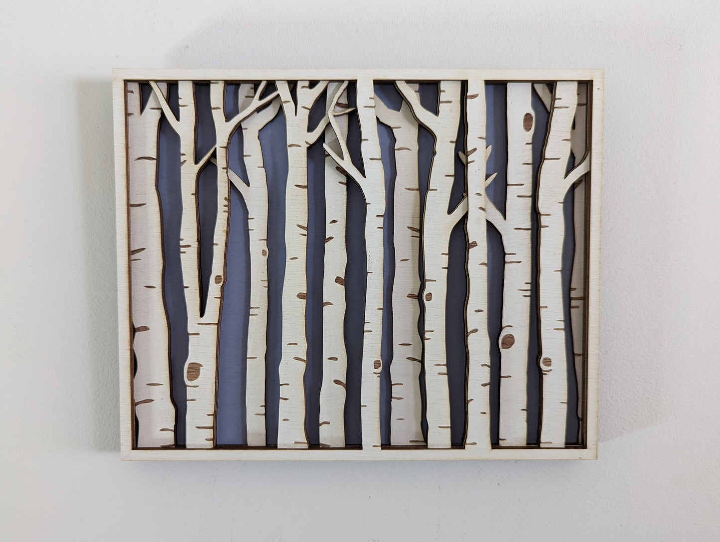 Birch trees. Blue sky. Birch forest. Layered Wood Sign