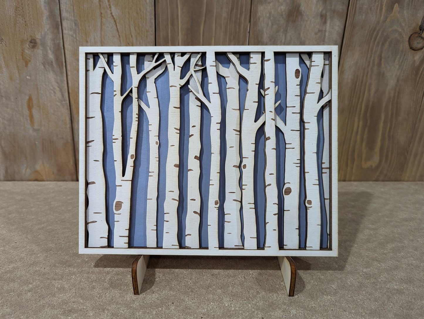 Birch trees. Blue sky. Birch forest. Layered Wood Sign