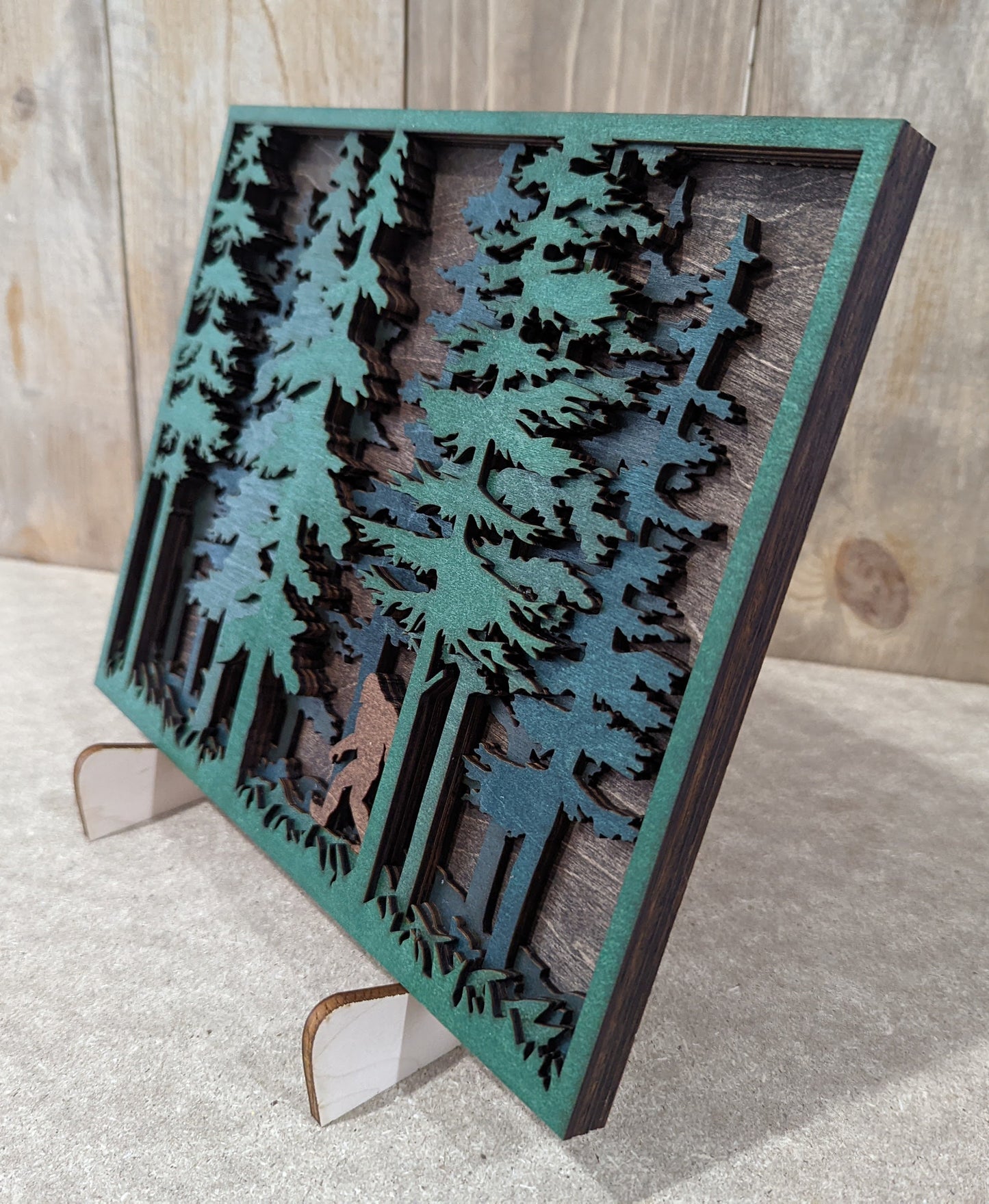 Sasquatch woods scene. Layered wood sign. Multiple sizes available. Bigfoot Yeti