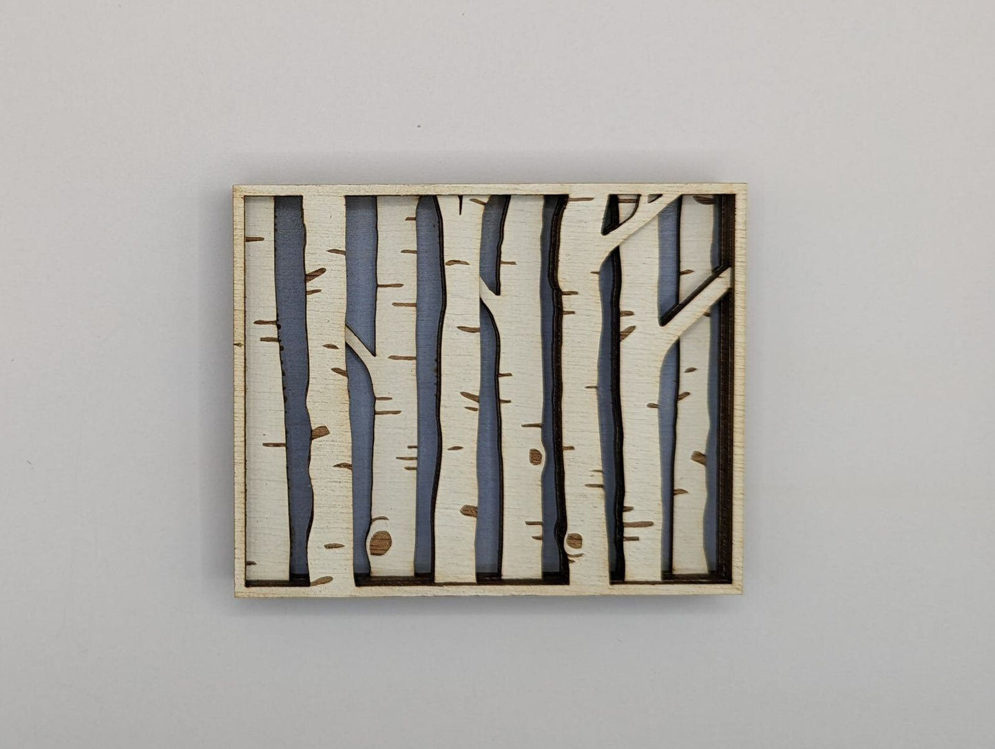 Birch trees. Blue sky. Birch forest. Layered Wood Sign