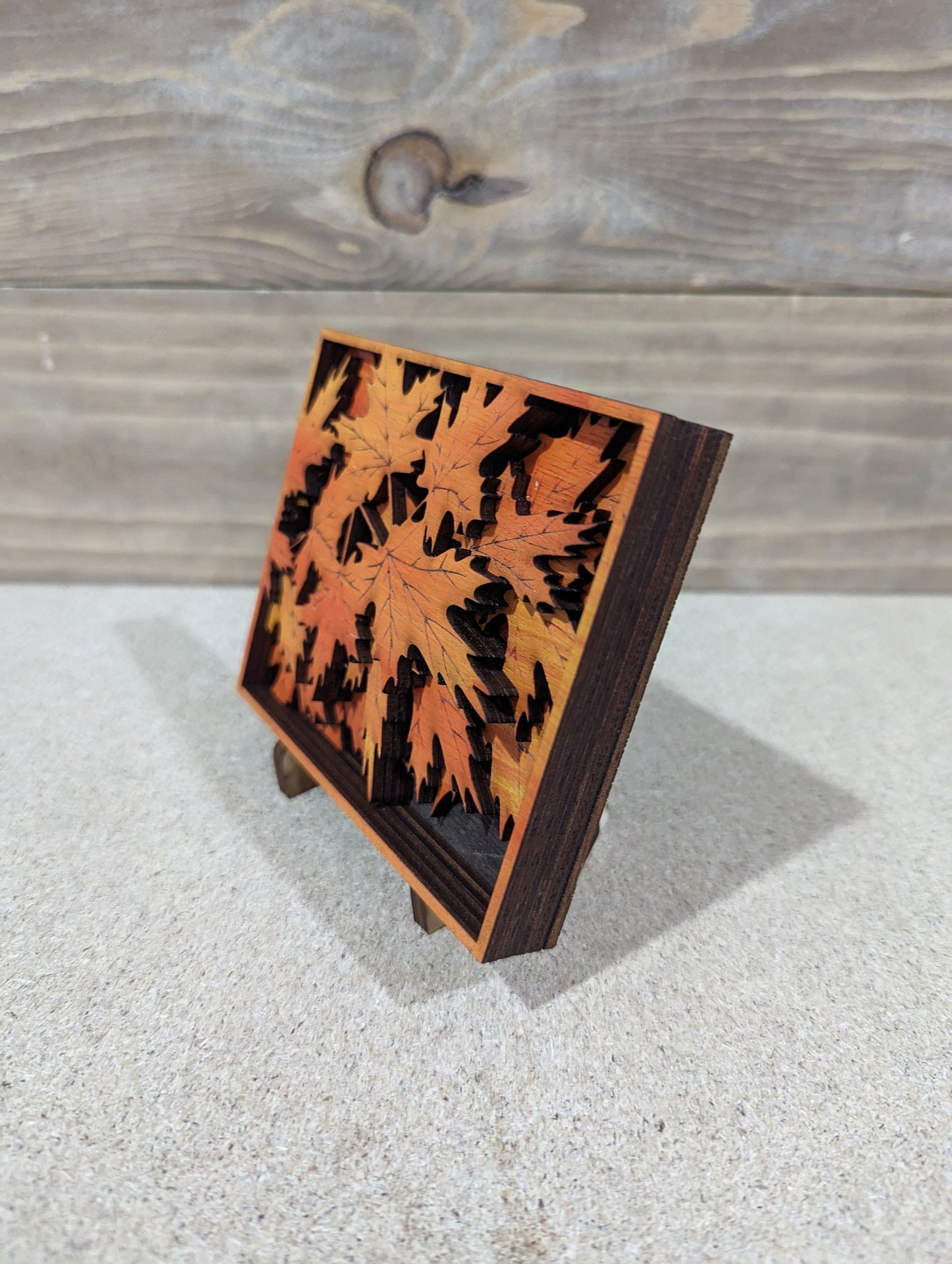 Fall Maple leaves wooden handmade magnet art