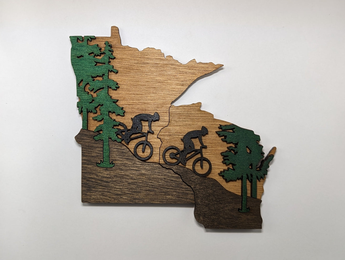 Minnesota 5" with Wisconsin that nestles magnet. Layered wood art. Multipurpose housewarming, wedding, or Christmas gift. Adorable, natural.