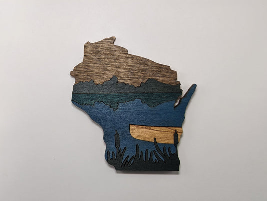 Canoe on the Lake Wisconsin Handmade Wood Ornament or Magnet