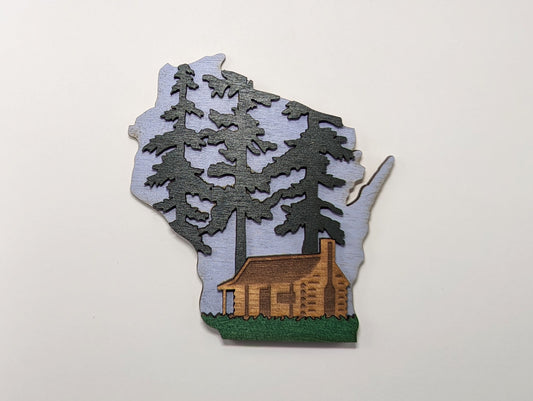 Log Cabin in the Woods 5" Wisconsin Wood Ornament or Magnet