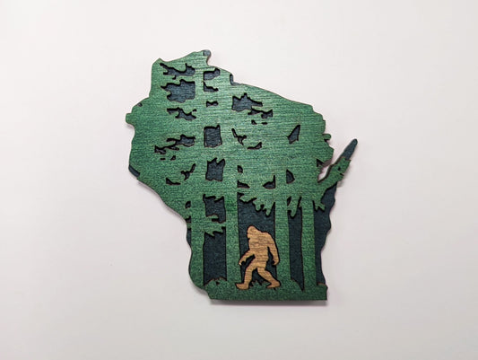 Sasquatch in the Northwoods Wisconsin Handmade Wood Ornament or Magnet