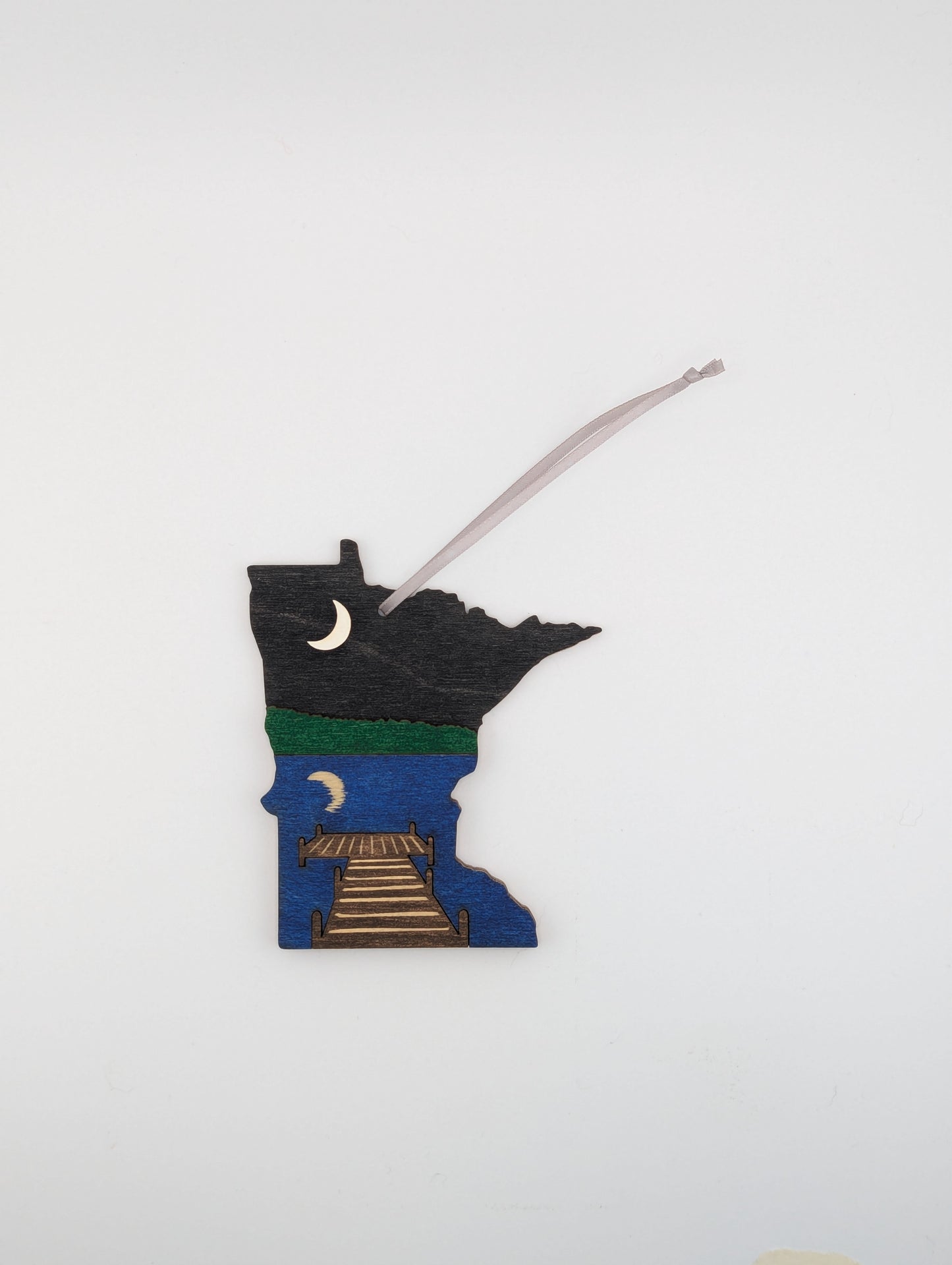 Minnesota Dock and Moon 4.25" handmade wood ornament or magnet