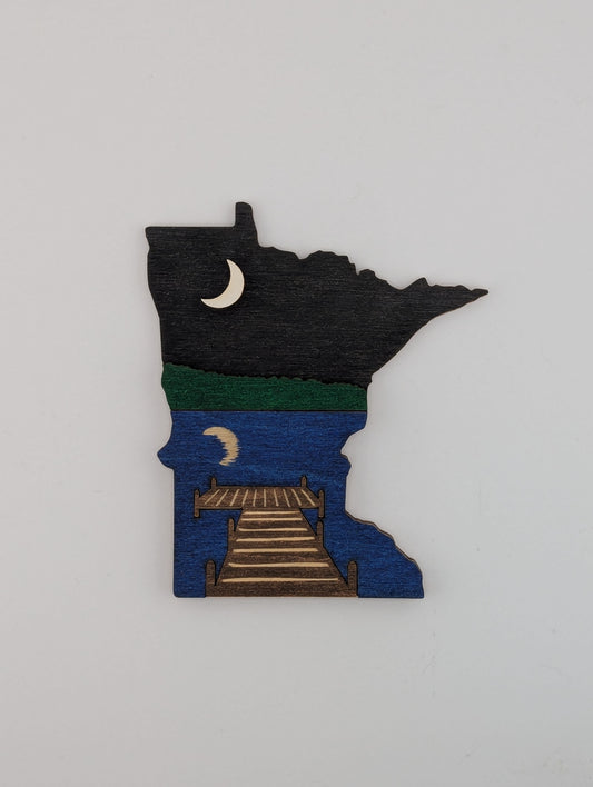 Minnesota Dock and Moon 4.25" handmade wood ornament or magnet
