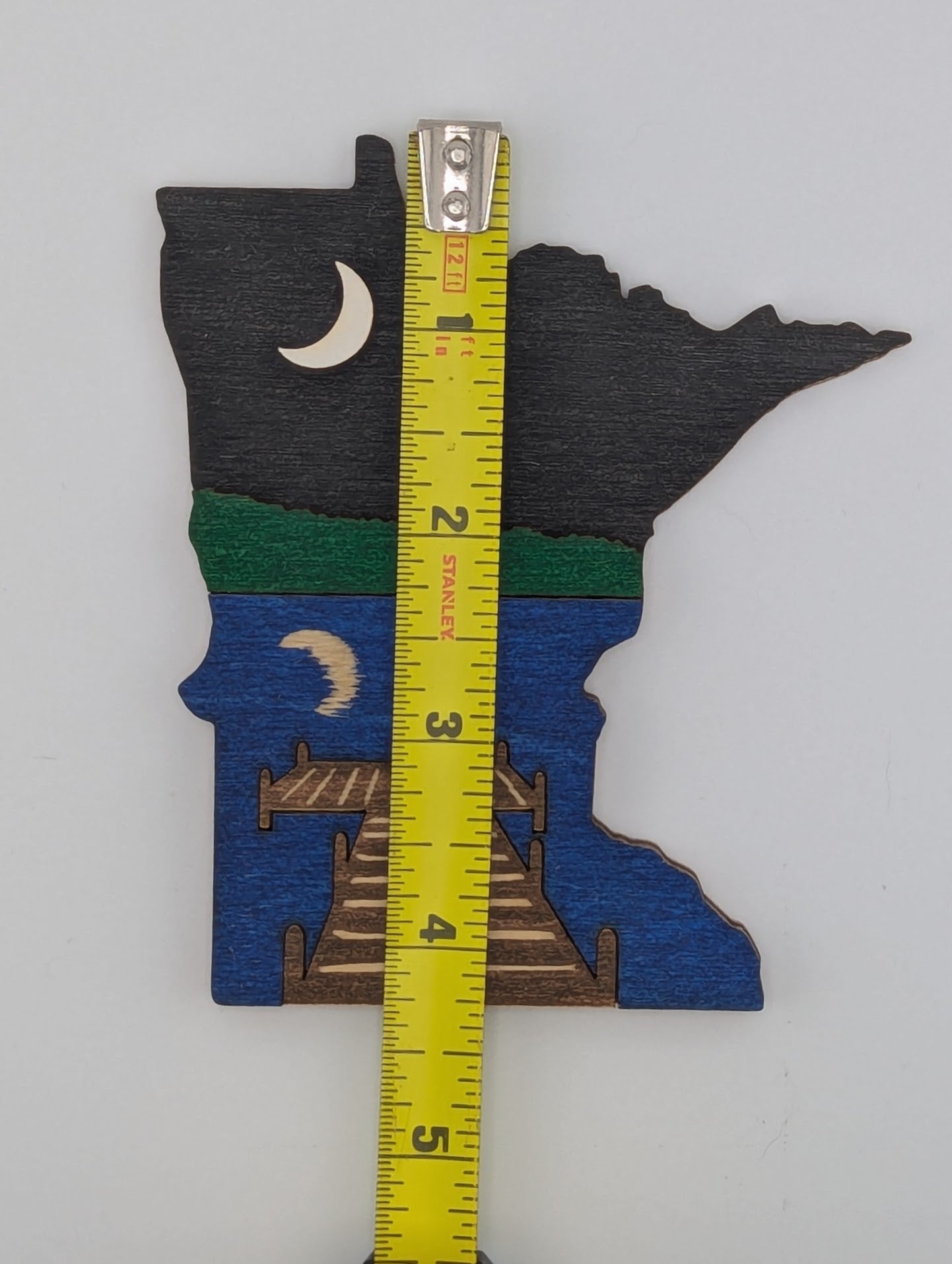 Minnesota Dock and Moon 4.25" handmade wood ornament or magnet
