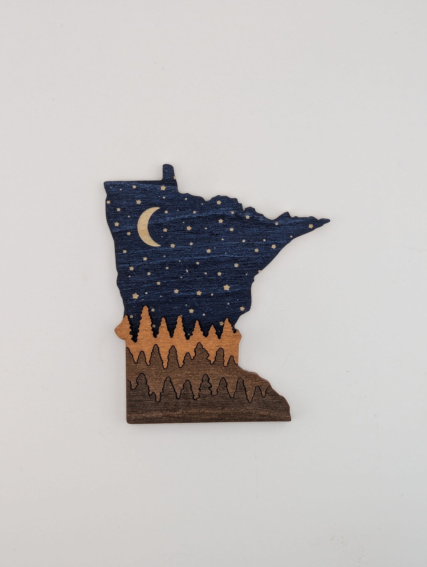 Minnesota Night Sky and Trees 4.25" handmade wood ornament or magnet
