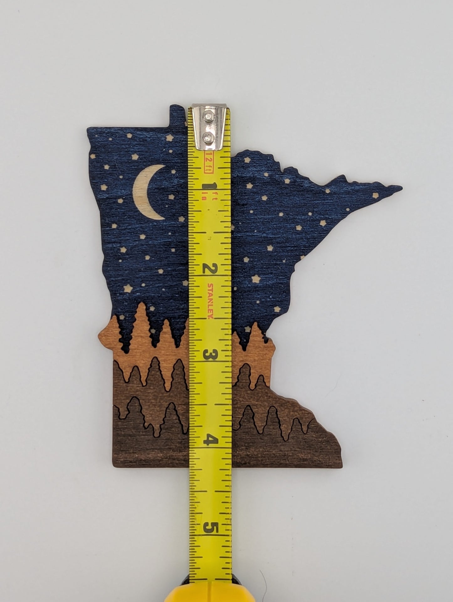 Minnesota Night Sky and Trees 4.25" handmade wood ornament or magnet