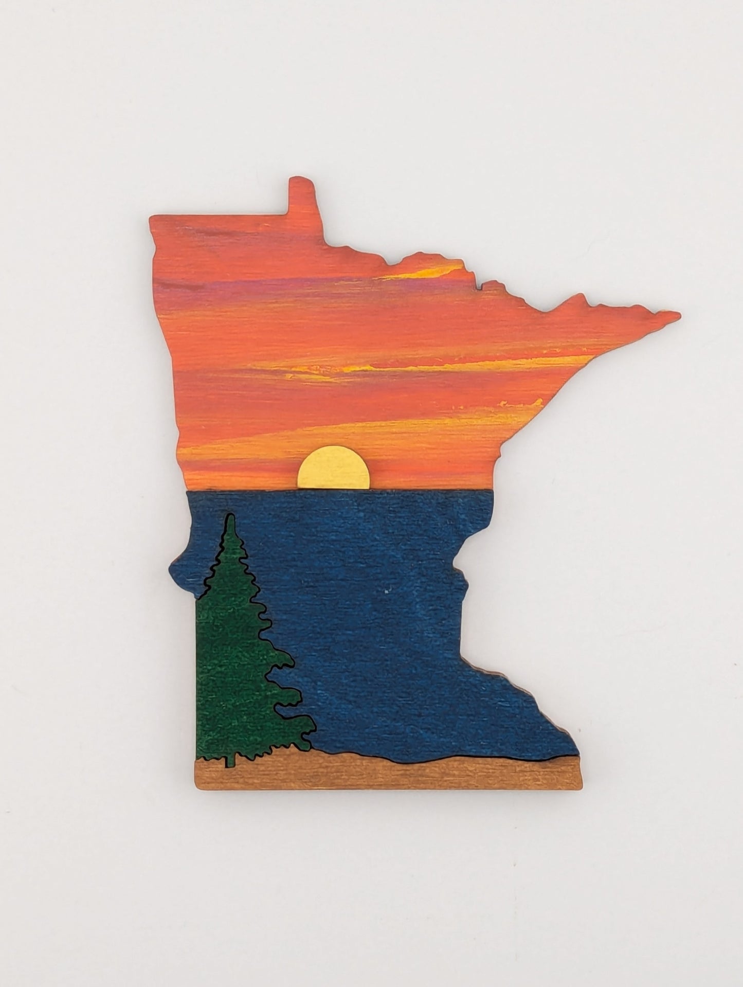 Minnesota Sunset Lake 4.25" wood ornament or magnet