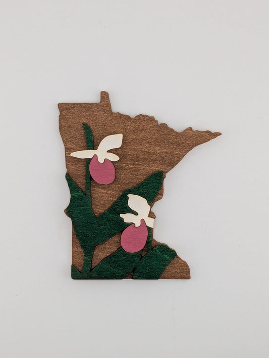 Minnesota Ladyslipper 4.25" wood ornament or magnet