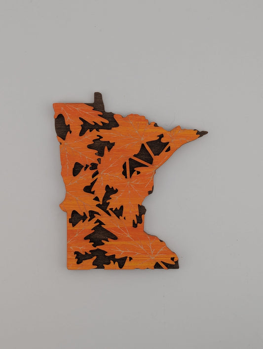Minnesota Fall Leaves 4.25" wood ornament or magnet