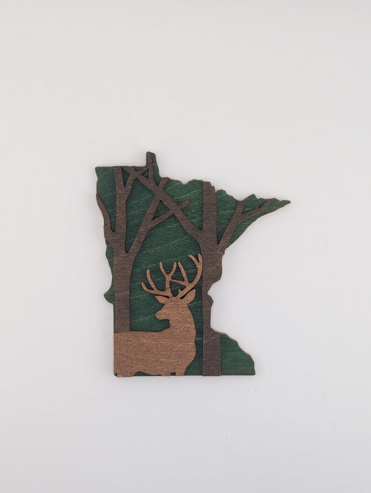 Minnesota Deer in Woods 4.25" wood ornament or magnet