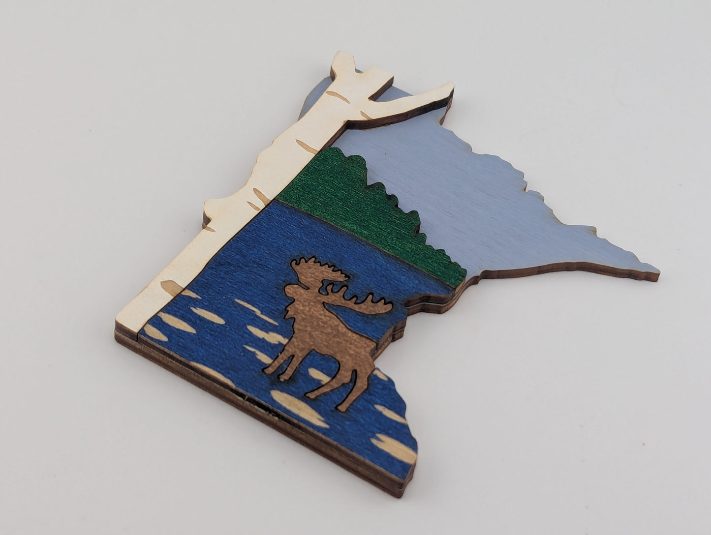 Minnesota Moose and Birch 4.25" wood ornament or magnet