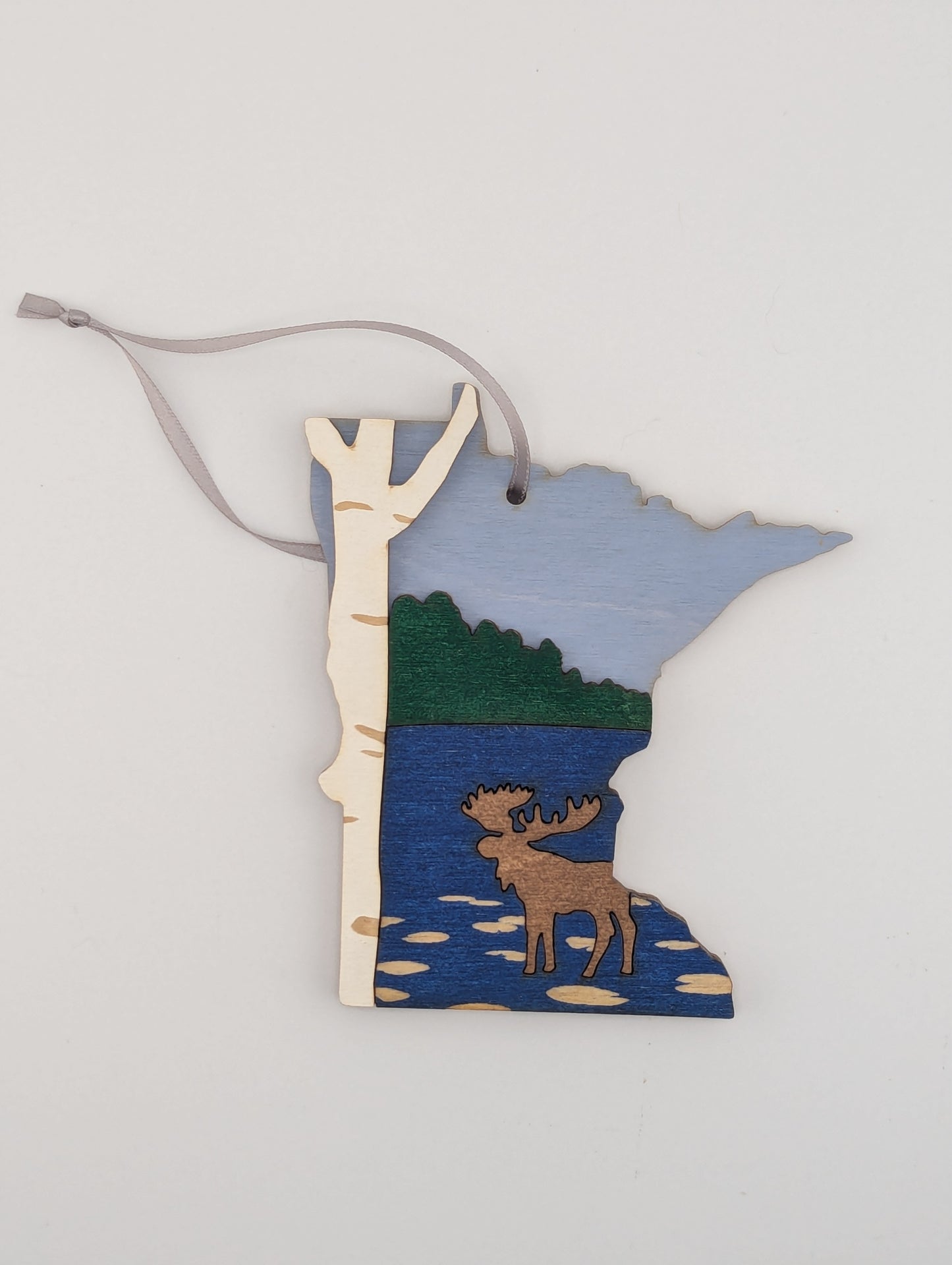 Minnesota Moose and Birch 4.25" wood ornament or magnet