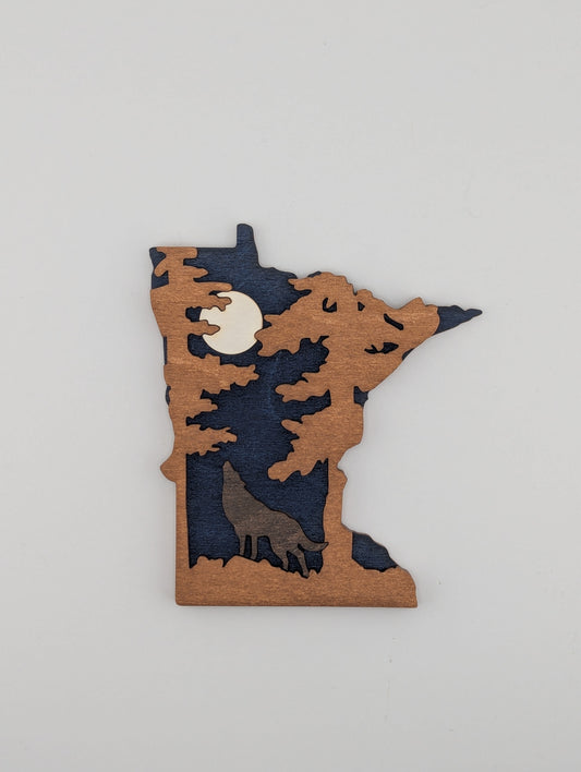 Minnesota Wolf Moon 4.25" wood ornament or magnet