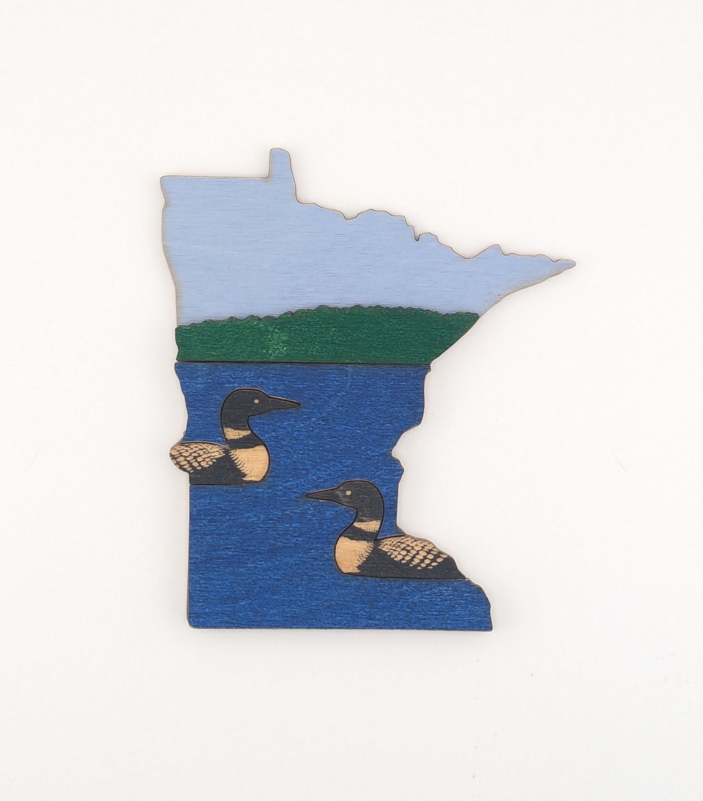 Minnesota Loon and Lake 4.25" wood ornament or magnet