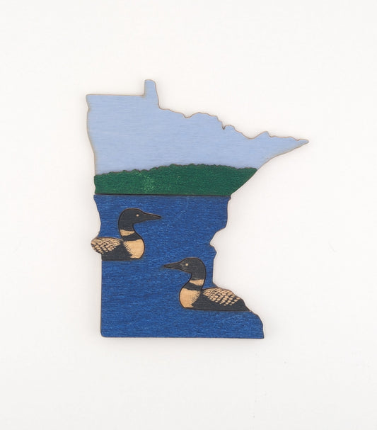 Minnesota Loon and Lake 4.25" wood ornament or magnet