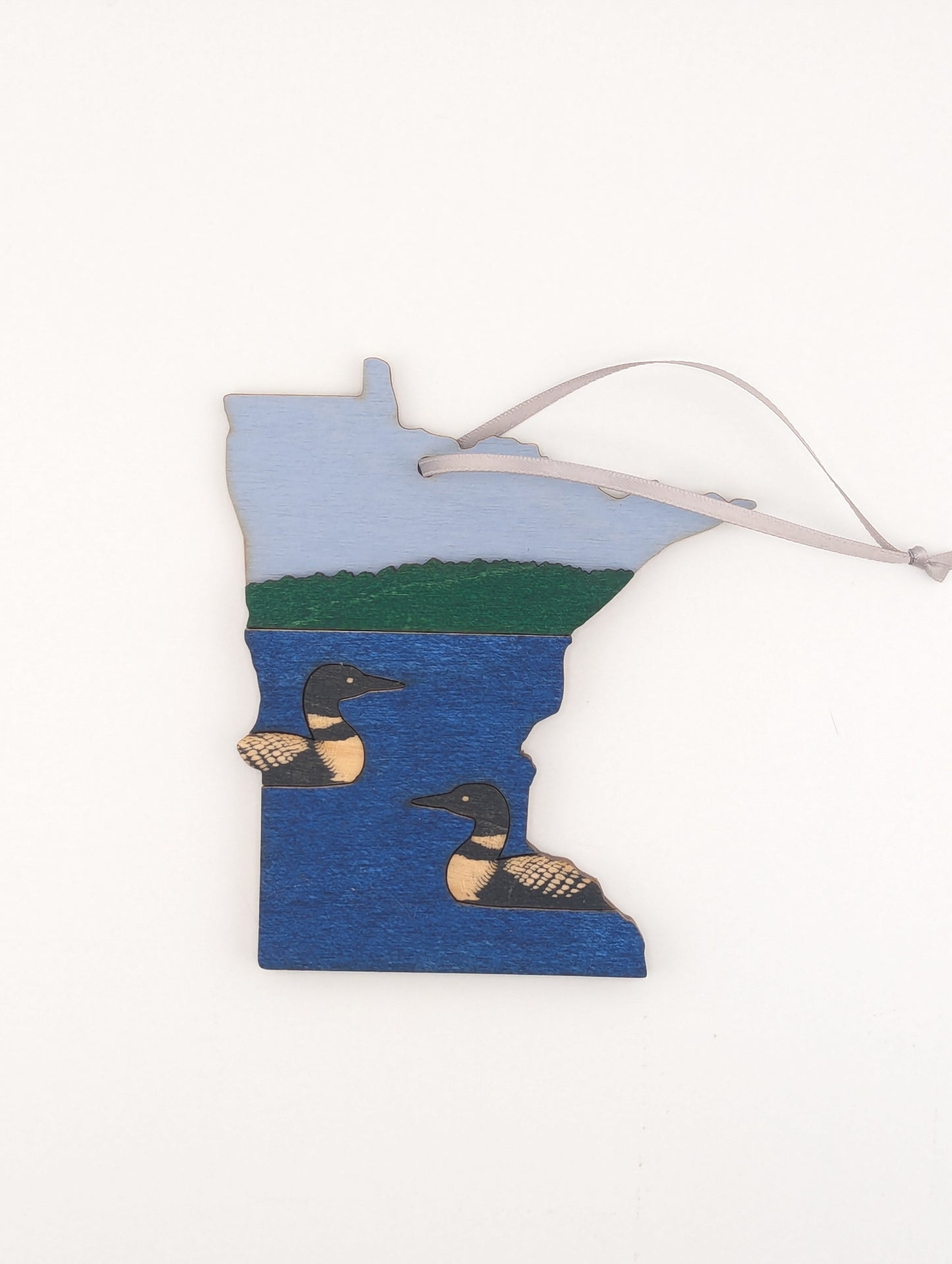 Minnesota Loon and Lake 4.25" wood ornament or magnet
