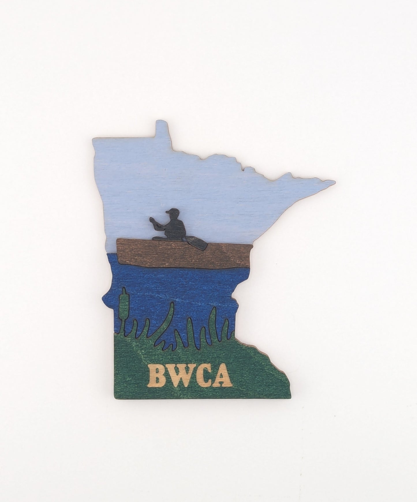 Minnesota BWCA Canoe Paddler 4.25" wood ornament or magnet
