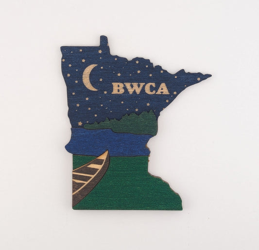 Minnesota BWCA Canoe Night 4.25" wood ornament or magnet