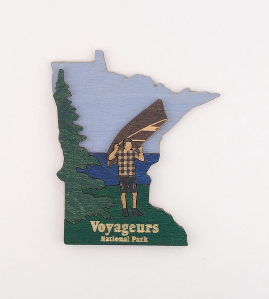 Minnesota Voyageurs Canoe Portage Man 4.25" wood ornament or magnet