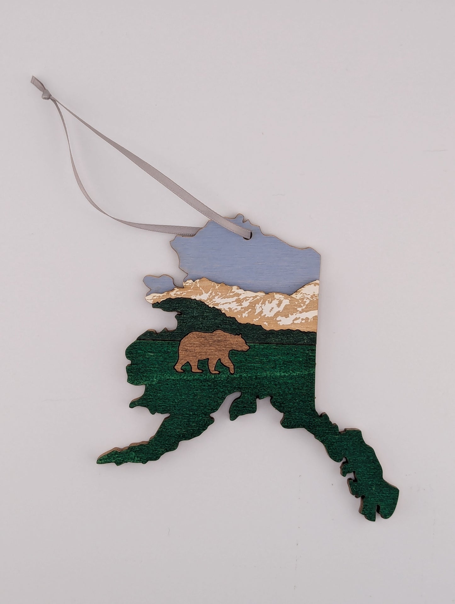 Brown Bear in Alaksa Handmade Wood Ornament or Magnet