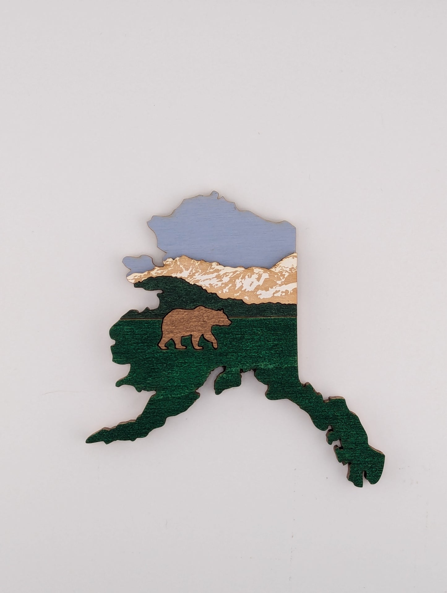 Brown Bear in Alaksa Handmade Wood Ornament or Magnet
