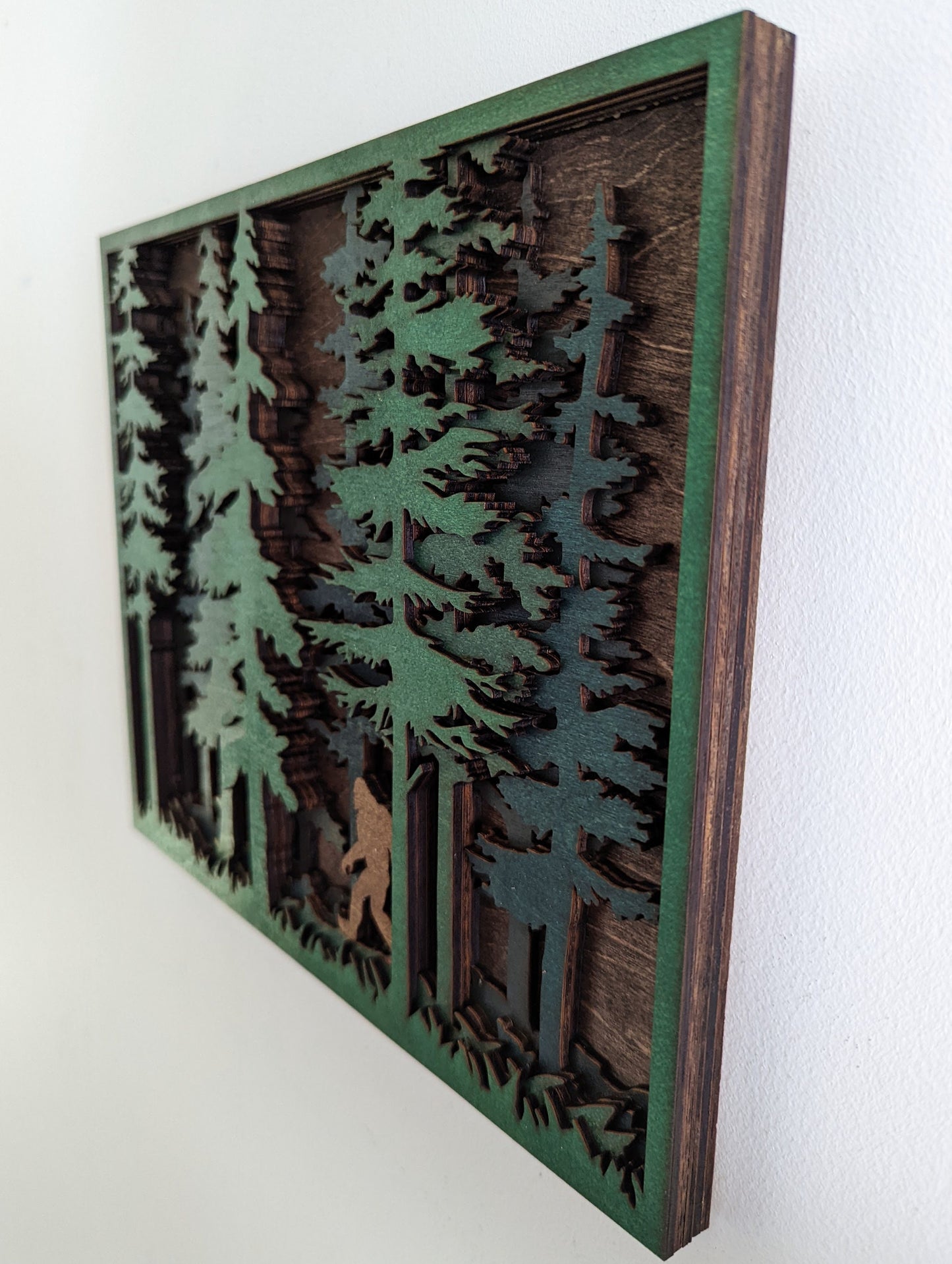 Sasquatch woods scene. Layered wood sign. Multiple sizes available. Bigfoot Yeti