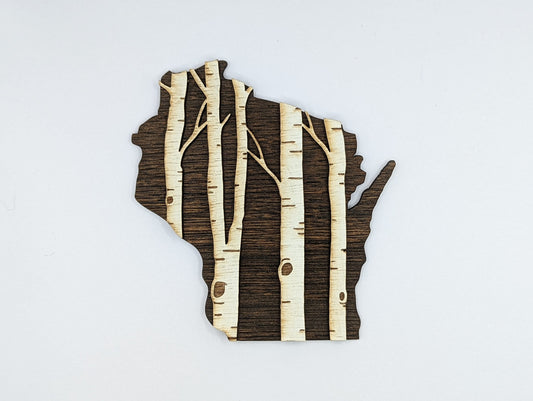 Birch Trees on 5" Wisconsin Wood Ornament or Magnet