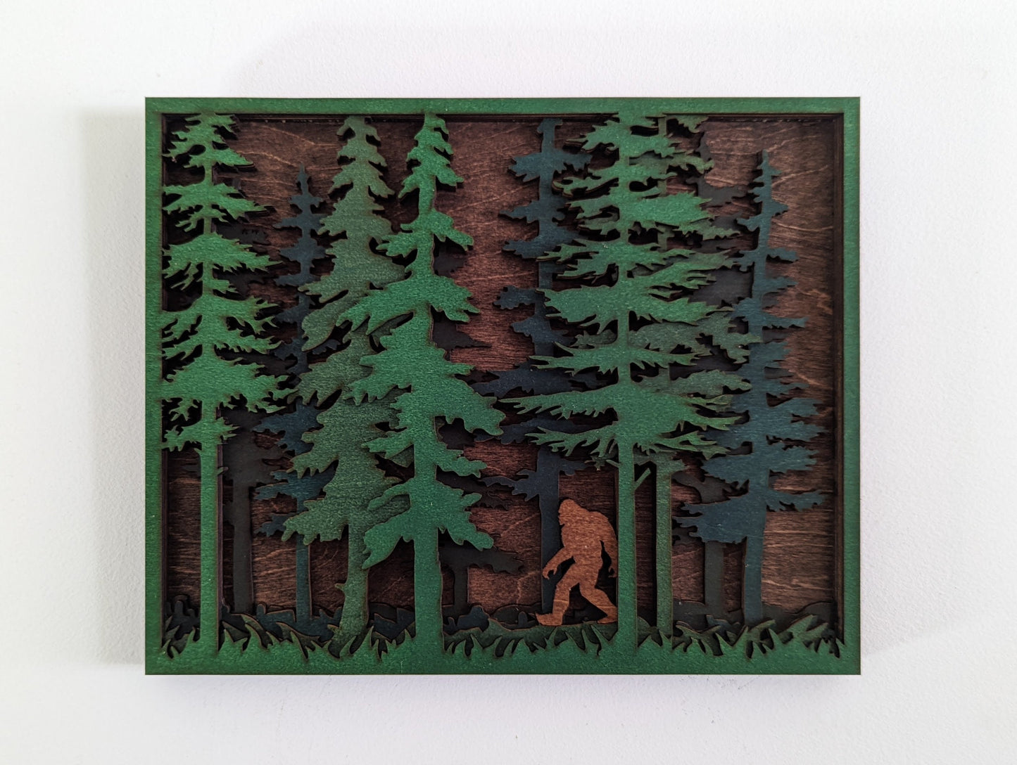 Sasquatch woods scene. Layered wood sign. Multiple sizes available. Bigfoot Yeti