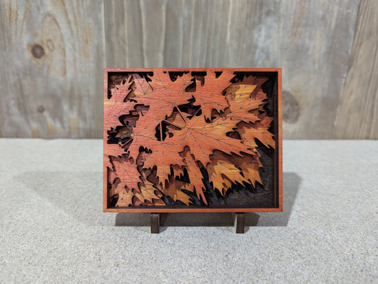 Fall Maple leaves wooden handmade magnet art