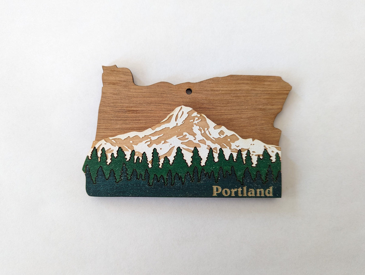Oregon 5" handmade ornament or magnet. Layered wood art. Multipurpose housewarming, wedding, or Christmas gift.