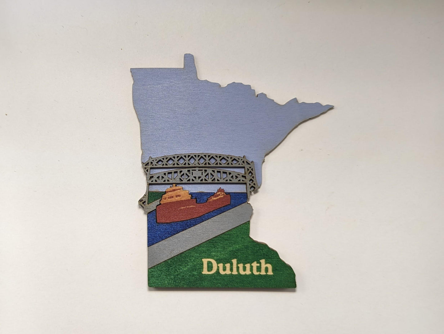 Duluth Lift Bridge SS Edmund Fitzgerald Minnesota North shore 5" handmade wood ornament or magnet